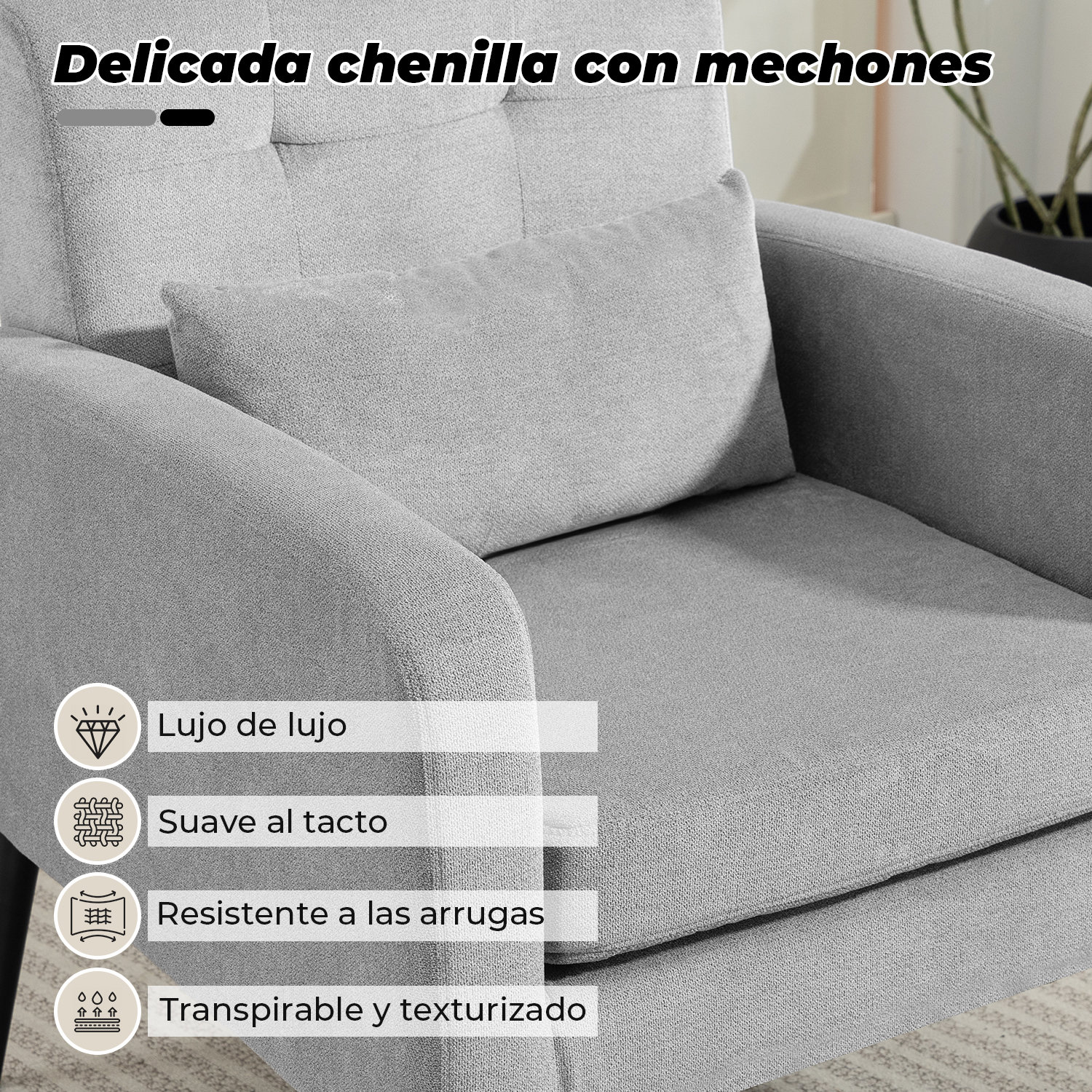 POLTRONA SITIAL OSLO CHENILLE GRIS SILLON RETRO MODERNO LIVING DORMITORIO - 5