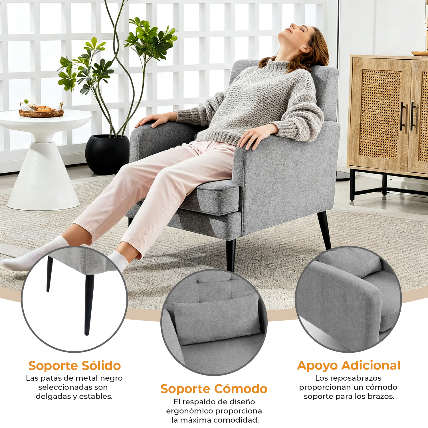POLTRONA SITIAL OSLO CHENILLE GRIS SILLON RETRO MODERNO LIVING DORMITORIO - 7