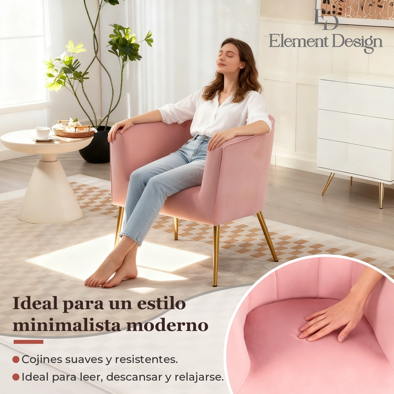 POLTRONA SITIAL AURORA SILLON MODERNO 1 CUERPO ROSA DE TERCIOPELO - 3