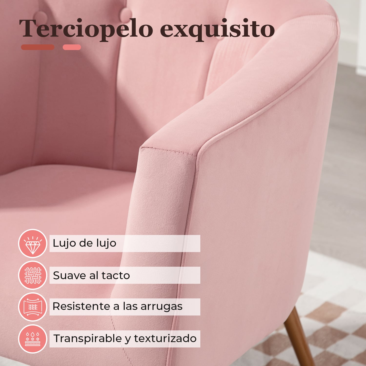 POLTRONA SITIAL AURORA SILLON MODERNO 1 CUERPO ROSA DE TERCIOPELO - 5