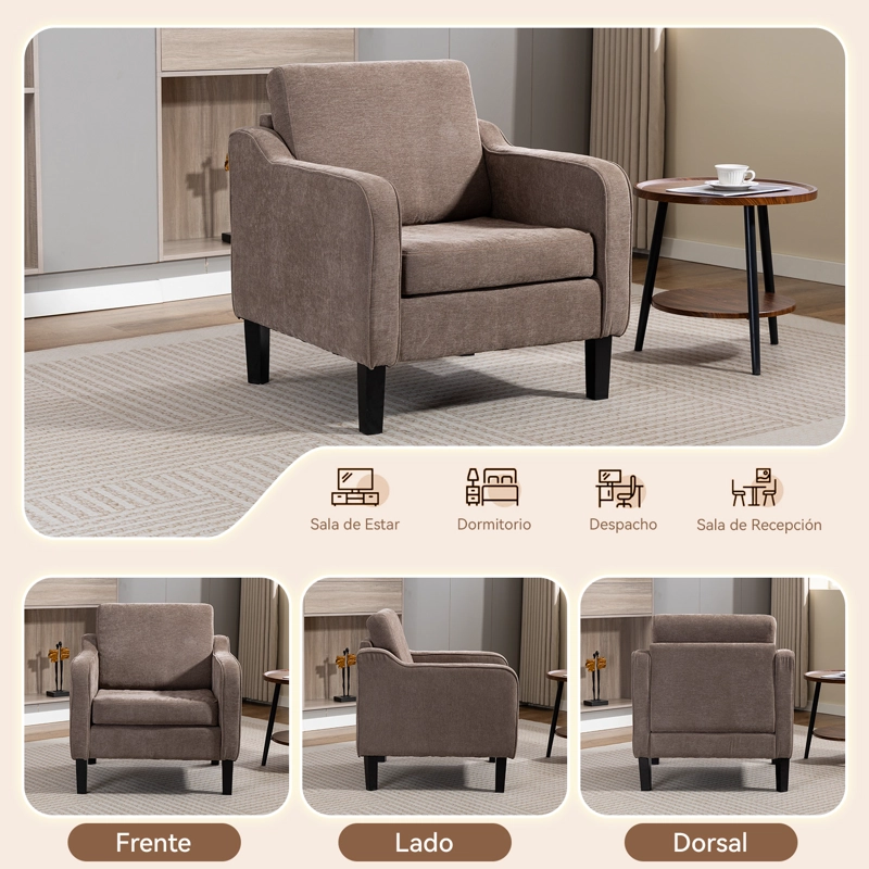 POLTRONA LYRE ACOLCHADA MODERNO MARRON PARA LIVING DORMITORIO CHENILLE SUAVE Y ESTILO - 4