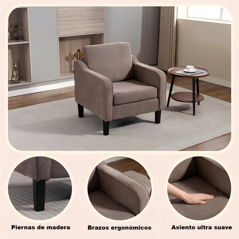 POLTRONA LYRE ACOLCHADA MODERNO MARRON PARA LIVING DORMITORIO CHENILLE SUAVE Y ESTILO - 5