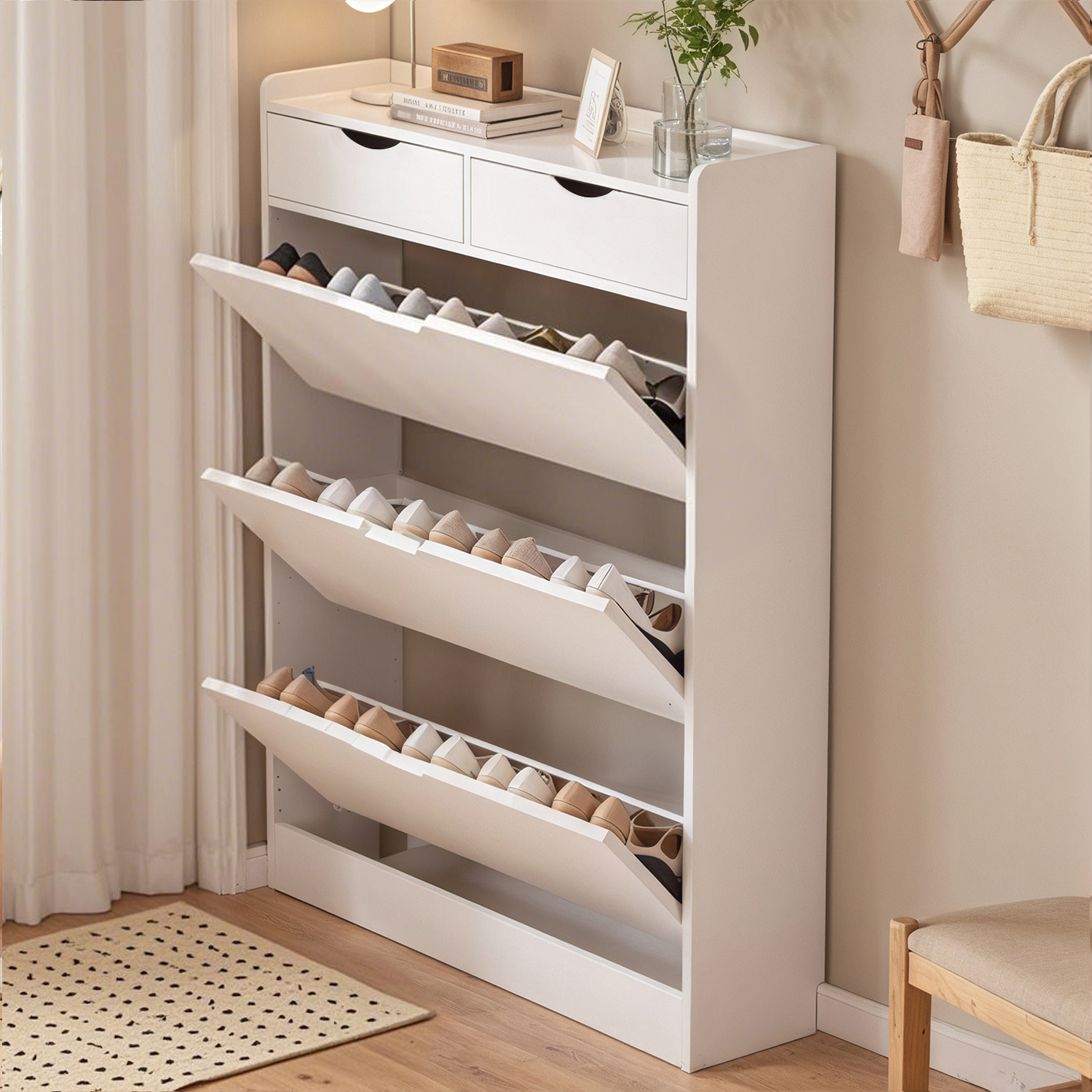 ZAPATERO ORGANIZADOR CON 3 PUERTAS Y 2 CAJONES, CAPACIDAD 12 PARES - 2