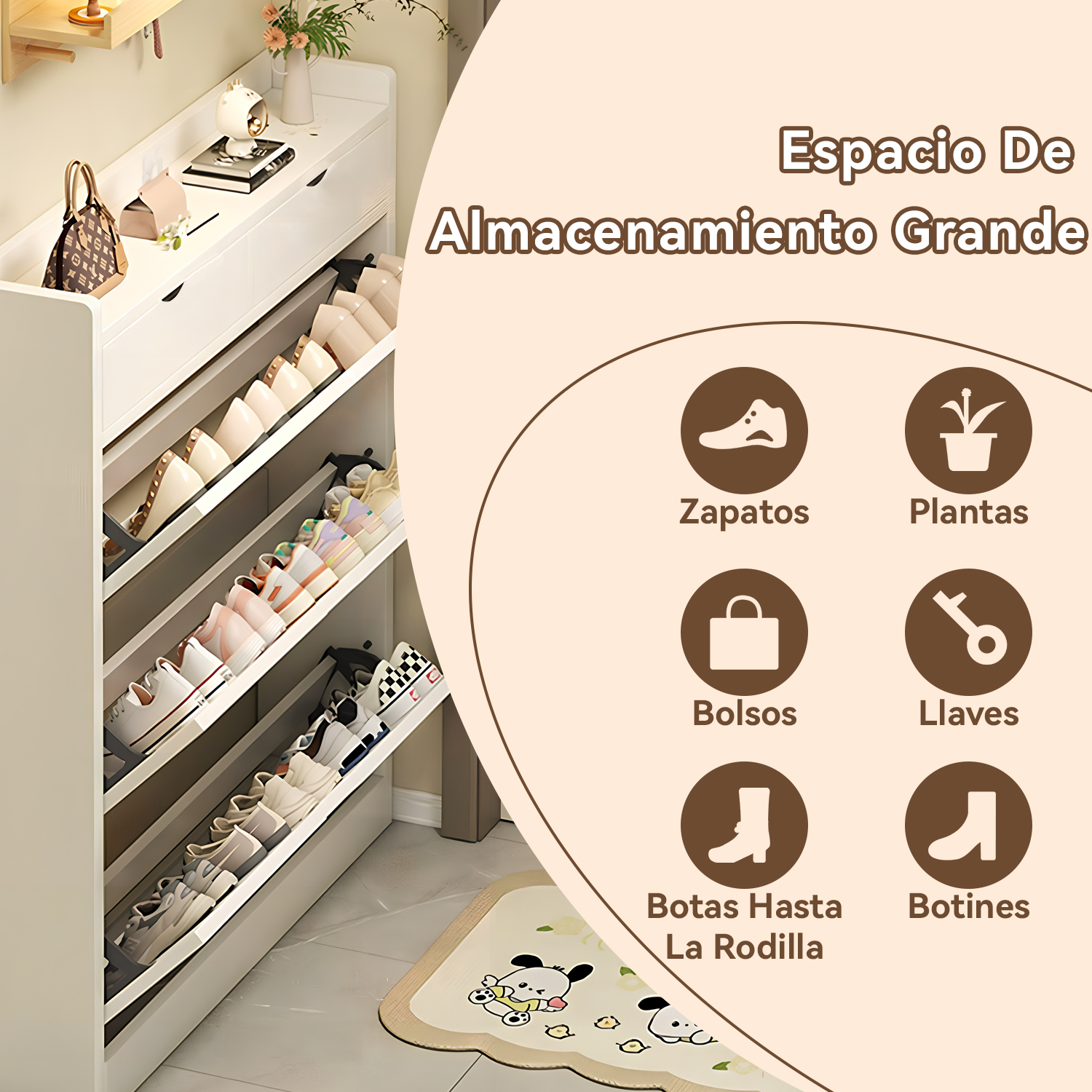ZAPATERO ORGANIZADOR CON 3 PUERTAS Y 2 CAJONES, CAPACIDAD 12 PARES - 6