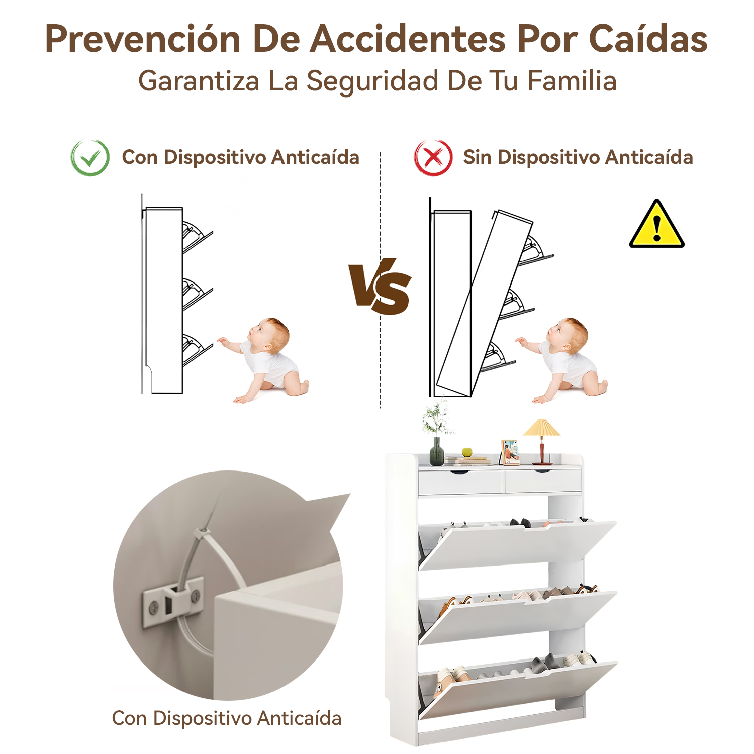 ZAPATERO ORGANIZADOR CON 3 PUERTAS Y 2 CAJONES, CAPACIDAD 12 PARES - 7