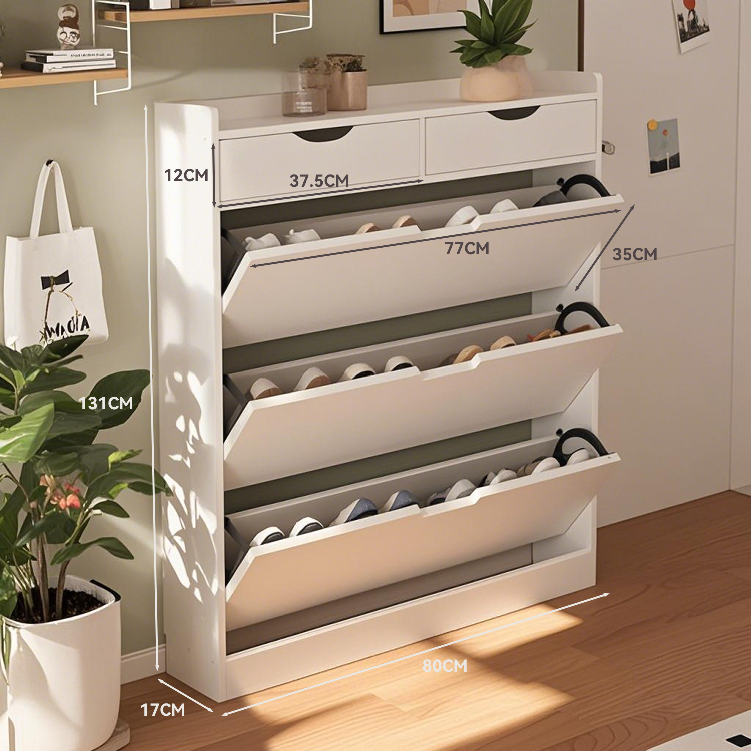 ZAPATERO ORGANIZADOR CON 3 PUERTAS Y 2 CAJONES, CAPACIDAD 12 PARES - 8