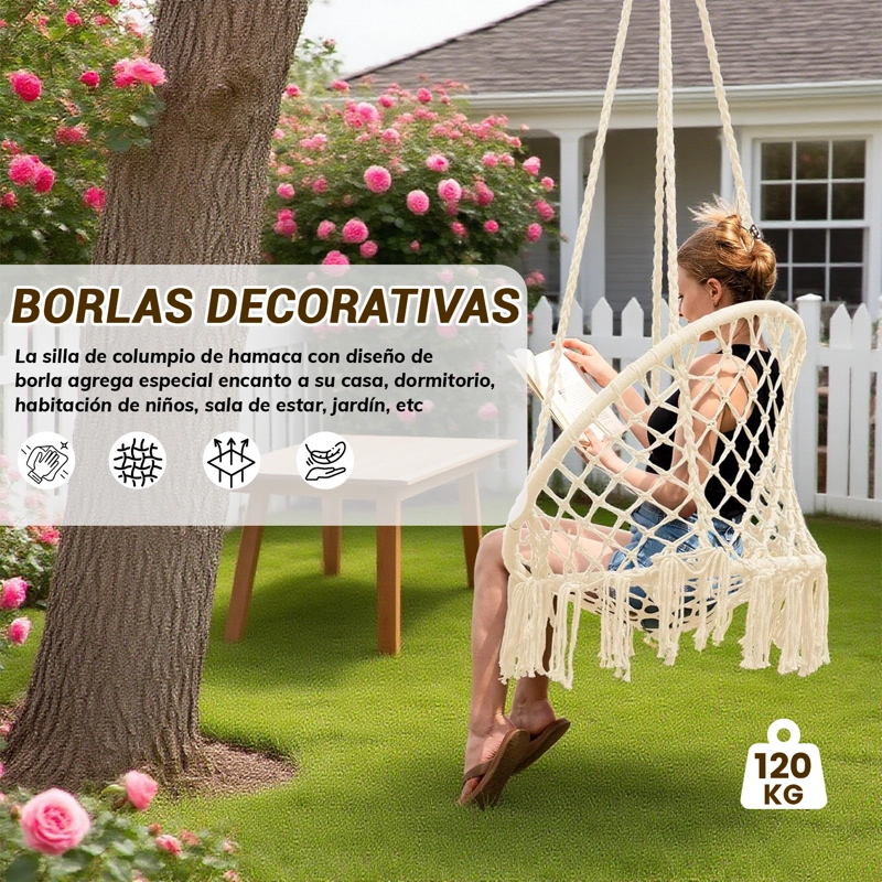 SILLA COLGANTE TERRAZA Y HOGAR HAMACA GRECIA BLANCO - 3
