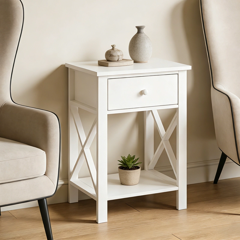 VELADOR 40X30X58CM BLANCO 1 CAJON INDUSTRIAL MDF MESAS LATERALES - 2