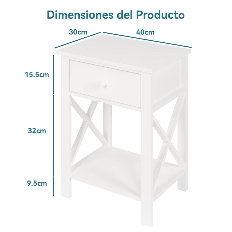 VELADOR 40X30X58CM BLANCO 1 CAJON INDUSTRIAL MDF MESAS LATERALES - 7