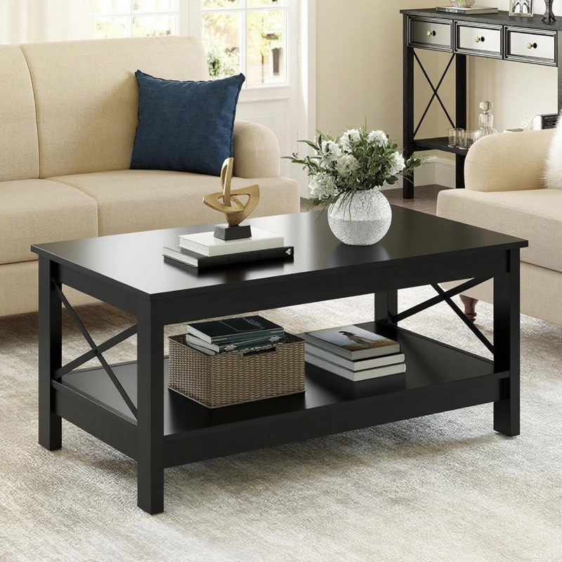 MESA DE CENTRO RECTANGULAR ESTILO RUSTICO DE 2 NIVELES - 1