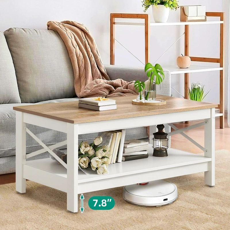 MESA DE CENTRO RECTANGULAR ESTILO RUSTICO DE 2 NIVELES - 2