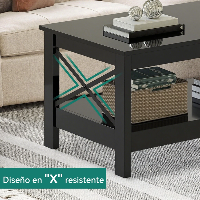 MESA DE CENTRO RECTANGULAR ESTILO RUSTICO DE 2 NIVELES - 3