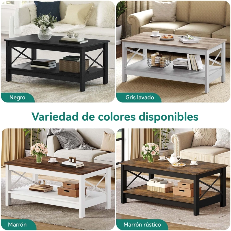 MESA DE CENTRO RECTANGULAR ESTILO RUSTICO DE 2 NIVELES - 4