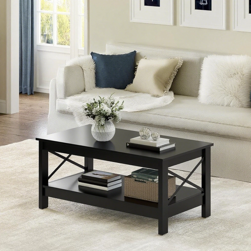 MESA DE CENTRO RECTANGULAR ESTILO RUSTICO DE 2 NIVELES - 4