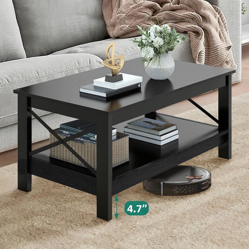 MESA DE CENTRO RECTANGULAR ESTILO RUSTICO DE 2 NIVELES - 5