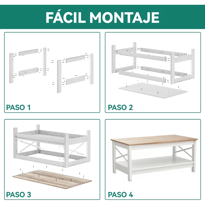 MESA DE CENTRO RECTANGULAR ESTILO RUSTICO DE 2 NIVELES - 5