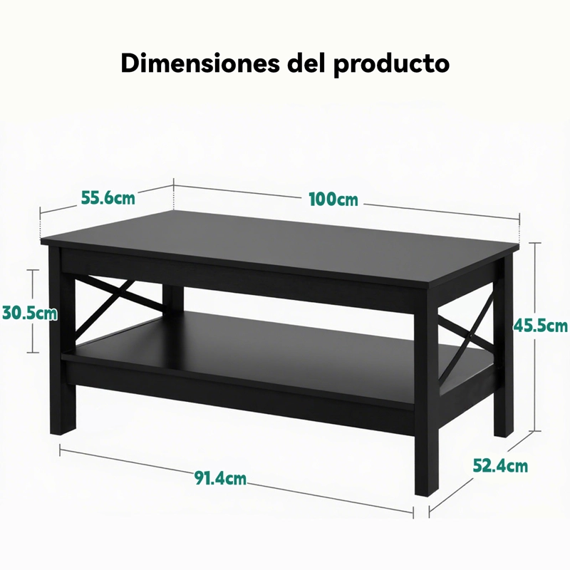 MESA DE CENTRO RECTANGULAR ESTILO RUSTICO DE 2 NIVELES - 6
