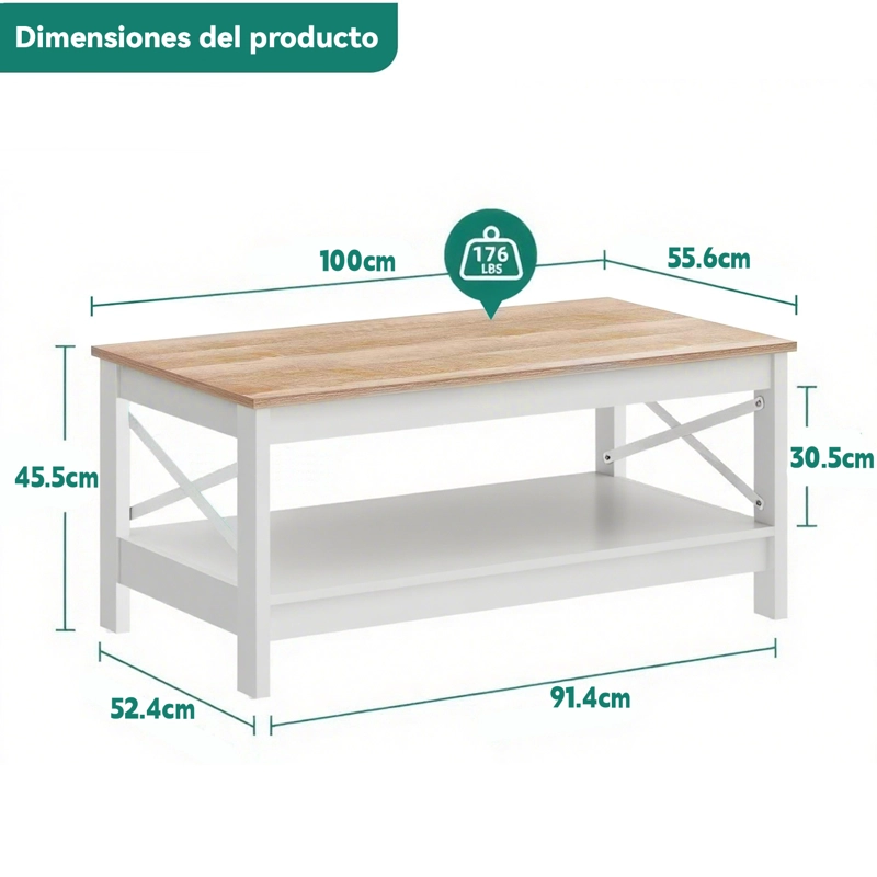 MESA DE CENTRO RECTANGULAR ESTILO RUSTICO DE 2 NIVELES - 7