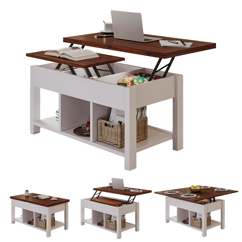 MESA DE CENTRO 4 IN 1 CON DOBLE CUBIERTA ELEVABLE MARRON - 1