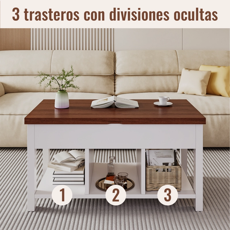MESA DE CENTRO 4 IN 1 CON DOBLE CUBIERTA ELEVABLE MARRON - 4