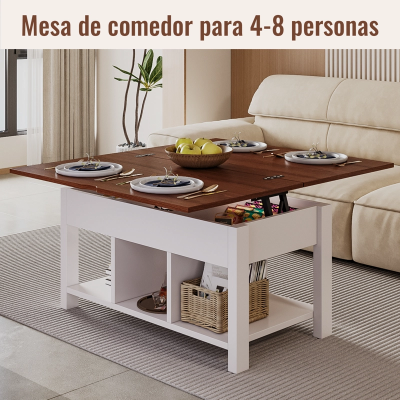 MESA DE CENTRO 4 IN 1 CON DOBLE CUBIERTA ELEVABLE MARRON - 6
