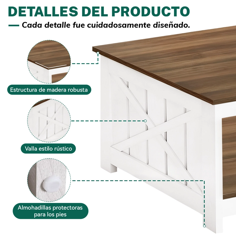 MESA DE CENTRO PARA SALA MINIMALISTAS MDF RECTANGULAR 80X80X46CM - 5