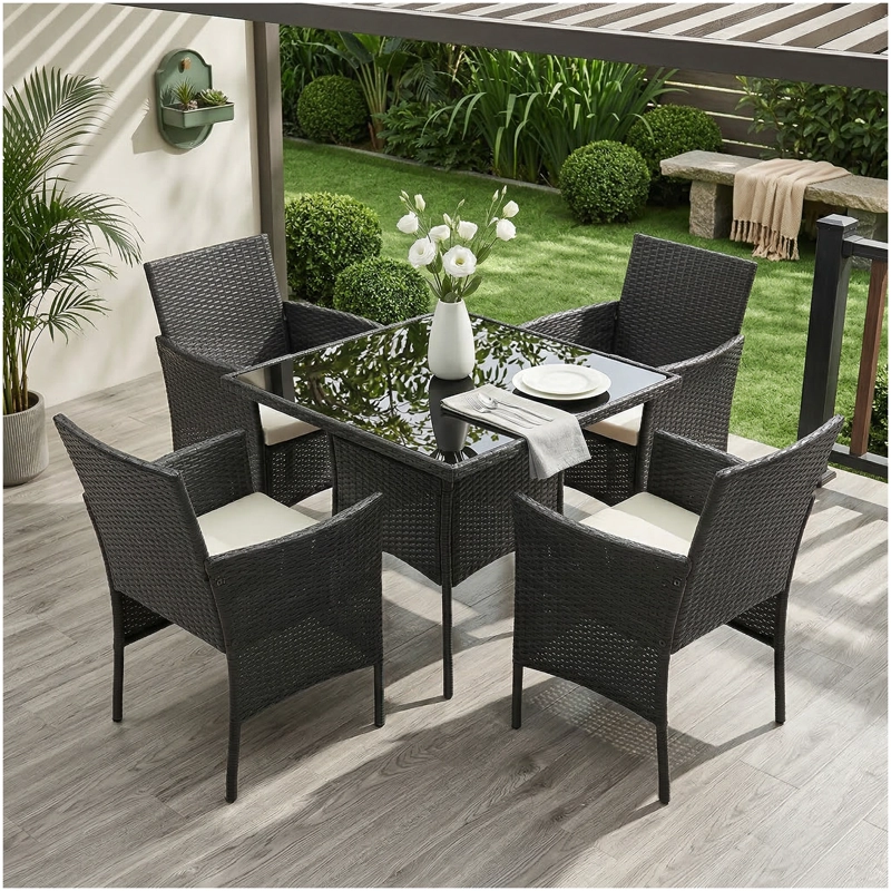JUEGO DE TERRAZA COMEDOR ALMA 4 PERSONAS, MESA+4 SILLAS RATTAN PE, MODERNO Y RESISTENTE - 2