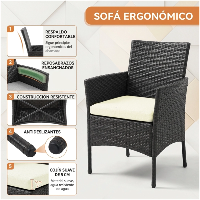 JUEGO DE TERRAZA COMEDOR ALMA 4 PERSONAS, MESA+4 SILLAS RATTAN PE, MODERNO Y RESISTENTE - 3