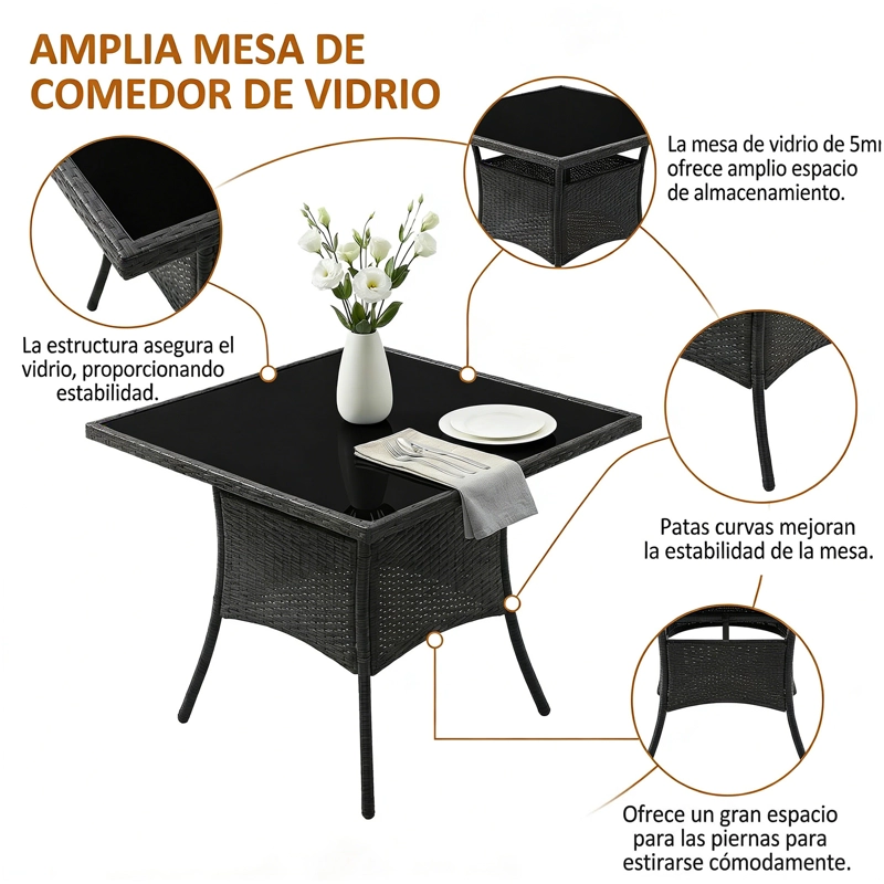 JUEGO DE TERRAZA COMEDOR ALMA 4 PERSONAS, MESA+4 SILLAS RATTAN PE, MODERNO Y RESISTENTE - 4