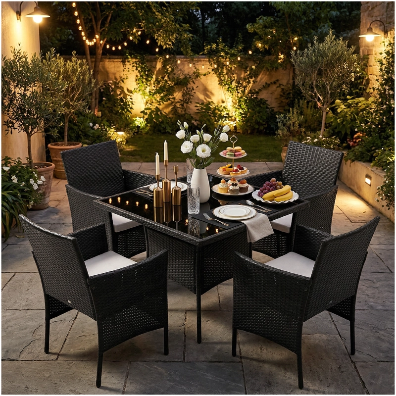 JUEGO DE TERRAZA COMEDOR ALMA 4 PERSONAS, MESA+4 SILLAS RATTAN PE, MODERNO Y RESISTENTE - 5