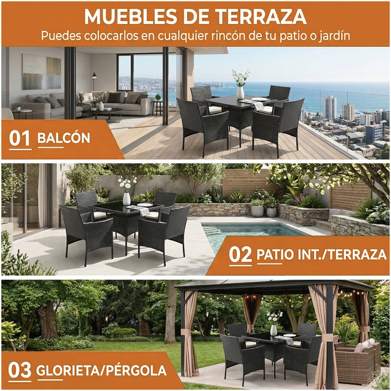 JUEGO DE TERRAZA COMEDOR ALMA 4 PERSONAS, MESA+4 SILLAS RATTAN PE, MODERNO Y RESISTENTE - 7