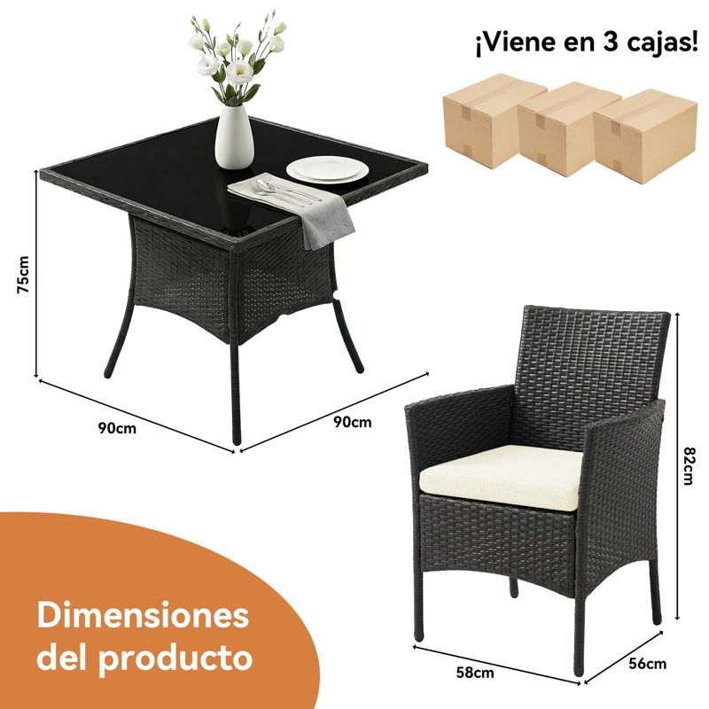 JUEGO DE TERRAZA COMEDOR ALMA 4 PERSONAS, MESA+4 SILLAS RATTAN PE, MODERNO Y RESISTENTE - 8