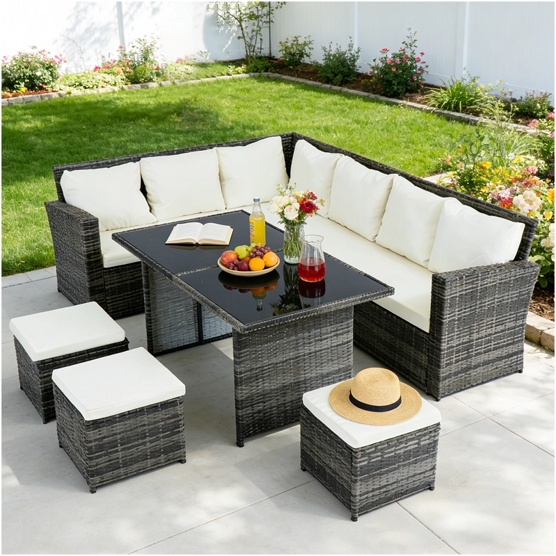 JUEGO DE COMEDOR DE TERRAZA 9 PERSONAS RIVIERA - MARRON/BEIGE - 2