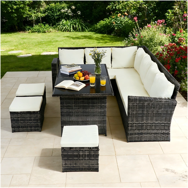JUEGO DE COMEDOR DE TERRAZA 9 PERSONAS RIVIERA - MARRON/BEIGE - 3