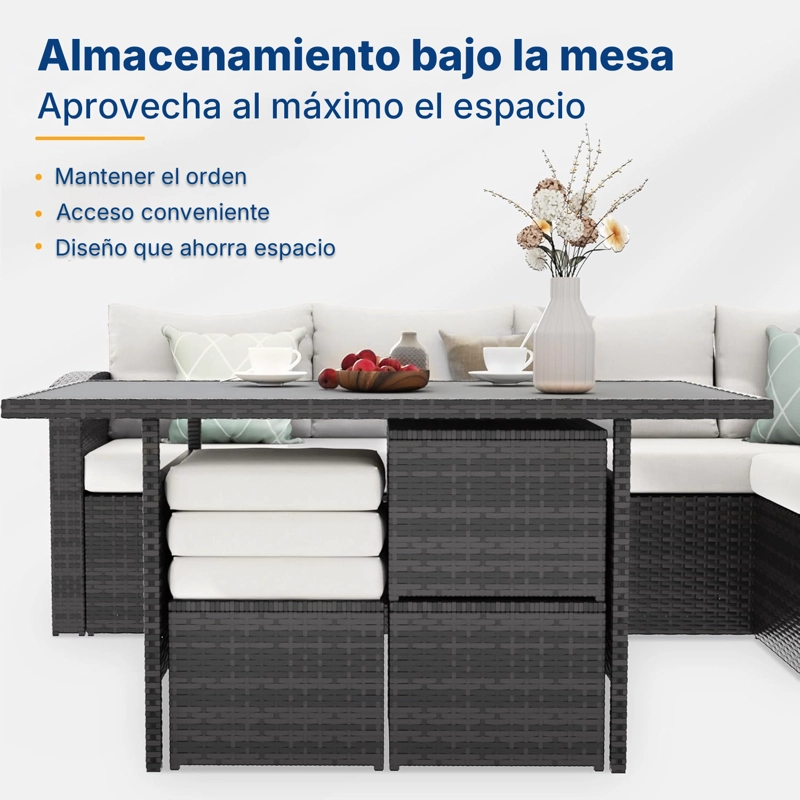 JUEGO DE COMEDOR DE TERRAZA 9 PERSONAS RIVIERA - MARRON/BEIGE - 4