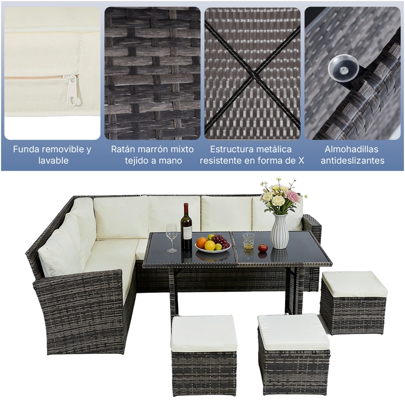 JUEGO DE COMEDOR DE TERRAZA 9 PERSONAS RIVIERA - MARRON/BEIGE - 5