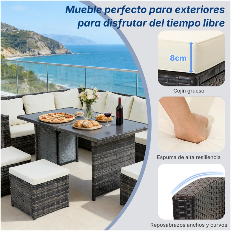 JUEGO DE COMEDOR DE TERRAZA 9 PERSONAS RIVIERA - MARRON/BEIGE - 6