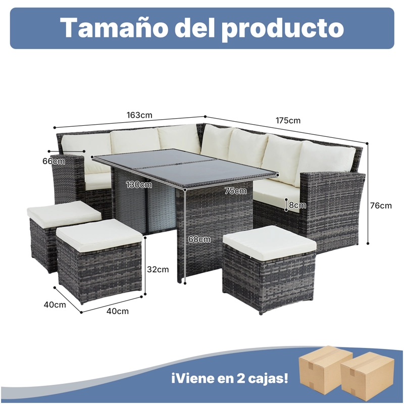 JUEGO DE COMEDOR DE TERRAZA 9 PERSONAS RIVIERA - MARRON/BEIGE - 7