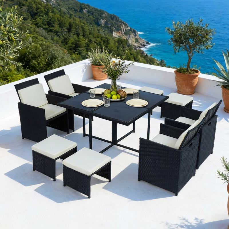 JUEGO DE COMEDOR DE TERRAZA 9 PERSONAS RIVIERA - MARRON/BEIGE - 2