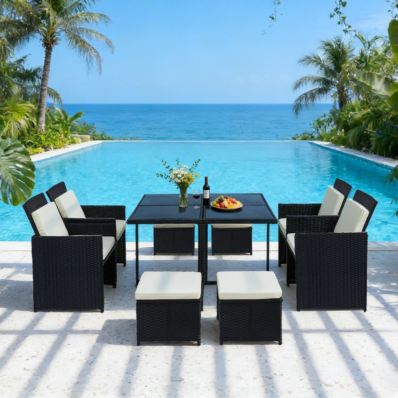 JUEGO DE COMEDOR DE TERRAZA 9 PERSONAS RIVIERA - MARRON/BEIGE - 3