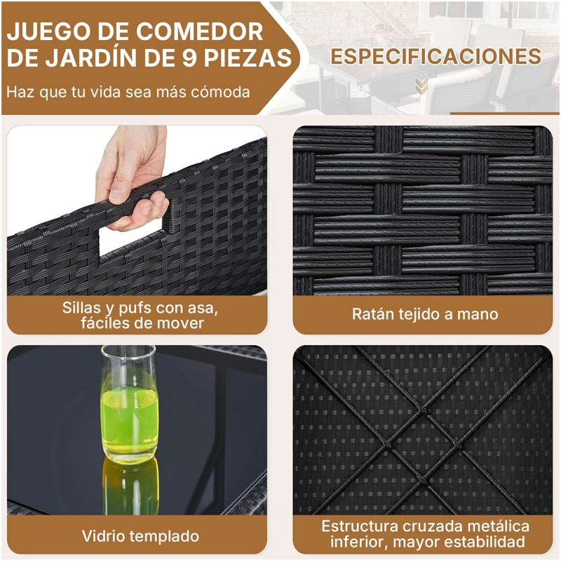 JUEGO DE COMEDOR DE TERRAZA 9 PERSONAS RIVIERA - MARRON/BEIGE - 6