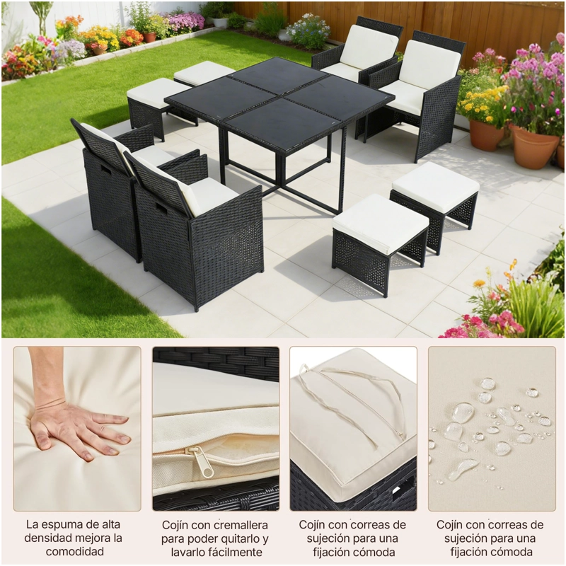 JUEGO DE COMEDOR DE TERRAZA 9 PERSONAS RIVIERA - MARRON/BEIGE - 7