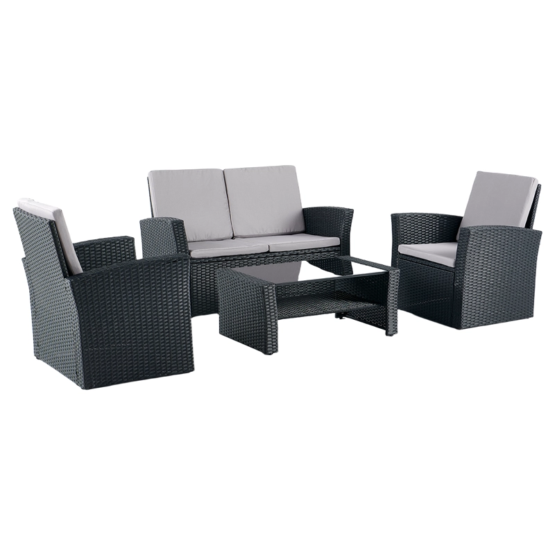 JUEGO DE LIVING DE TERRAZA 4 PERSONAS DE RATAN SINTE TICO NEGRO - 1