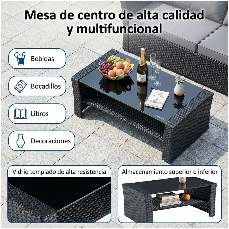 JUEGO DE LIVING DE TERRAZA 4 PERSONAS DE RATAN SINTE TICO NEGRO - 5