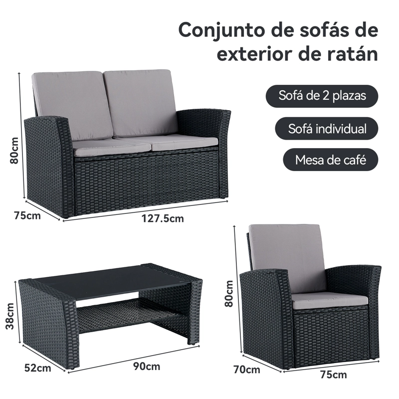 JUEGO DE LIVING DE TERRAZA 4 PERSONAS DE RATAN SINTE TICO NEGRO - 8
