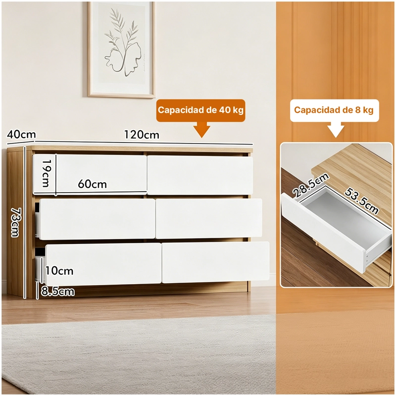 COMODA CAJONERA 6 CAJONES MODERNA MINIMALISTA, MUEBLE ORGANIZADOR ELEMENT DESIGN BLANCO - 9
