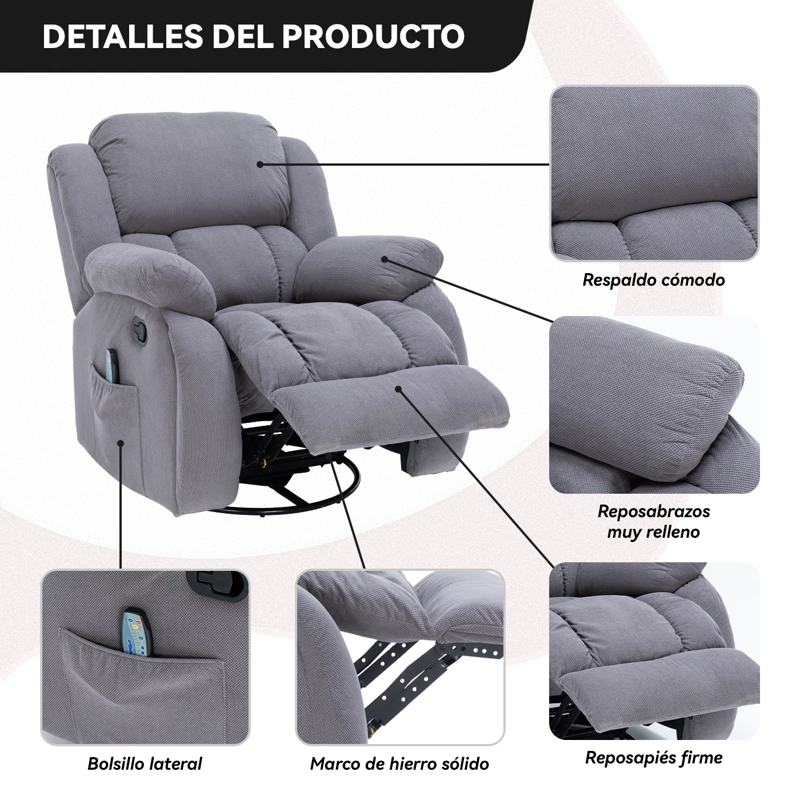 BERGER RECLINABLE CON MASAJES Y CALEFACCION TELA - 5