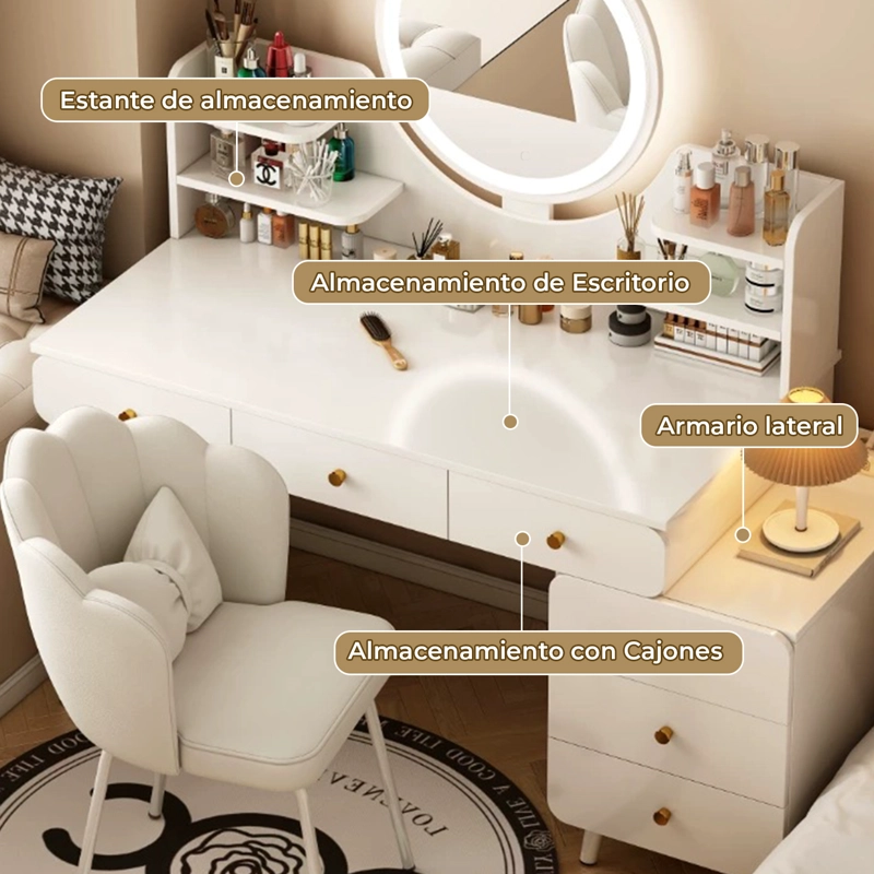TOCADOR ESPEJO CON LUZ AJUSTABLE (100-115) X 40 X 135CM BLANCO - 4