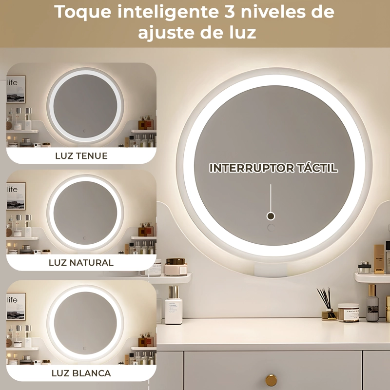 TOCADOR ESPEJO CON LUZ AJUSTABLE (100-115) X 40 X 135CM BLANCO - 6