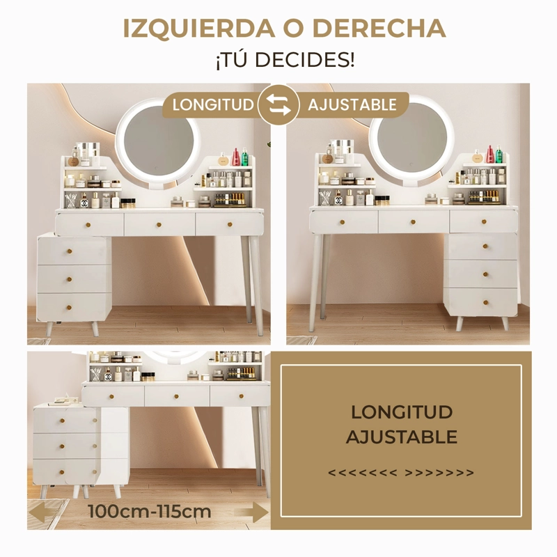 TOCADOR ESPEJO CON LUZ AJUSTABLE (100-115) X 40 X 135CM BLANCO - 7
